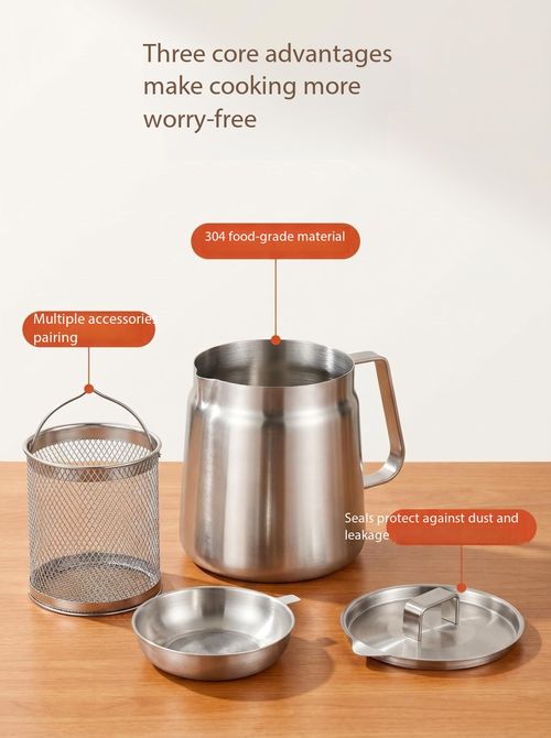 304 Stainless Steel Oil Filter Pot with Strainer Large Capacity Oil Storage Container for Kitchen Kenya