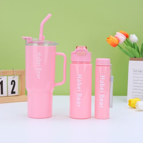 3Pcs Pink Water Bottle Set, Leakproof Portable Sports Drinking Cups for Outdoor & Daily Use