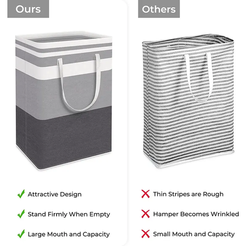 2-Pack Large Foldable Laundry Basket Striped Storage Organizer with Handles for Clothes and Moving Kenya