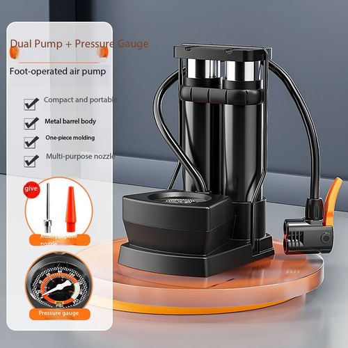 Portable Dual‑Barrel Foot Operated Air Pump, Multifunctional Foot Pump with Pressure Gauge