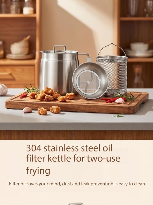 304 Stainless Steel Oil Filter Pot with Strainer Large Capacity Oil Storage Container for Kitchen Kenya