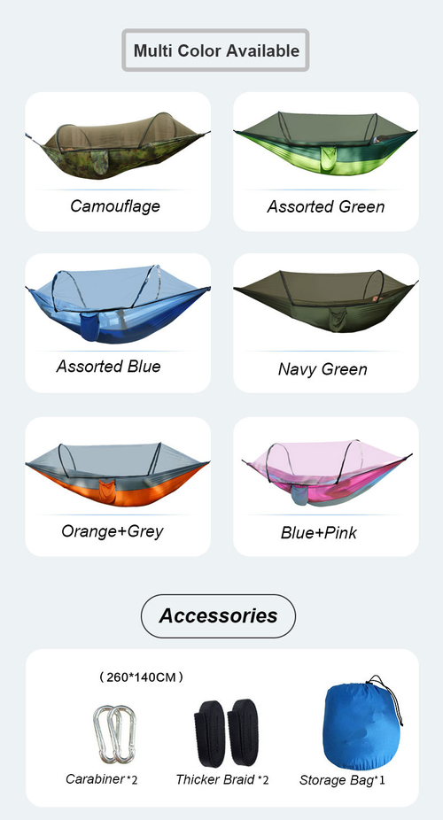 Pop-Up Mosquito Net Hammock 210T Parachute Nylon Camping Hammock with Tree Straps for Kenya Outdoor