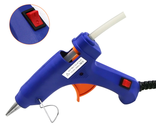 20W Hot Glue Gun UK Plug  Compact Portable Dispenser for 7mm Glue Sticks  Features Power Switch and Protective Nozzle Design.