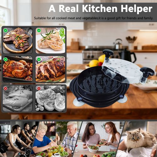 Chicken Shredder Machine with Suction Base & Transparent Lid, Manual Meat Shredder, Multifunctional Beef Pork Pulled Meat Shredding Tool for Kitchen