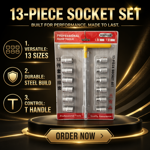 13-Piece  T-Handle Socket Wrench Set 8-19mm Auto Repair Tool Kit for Kenya