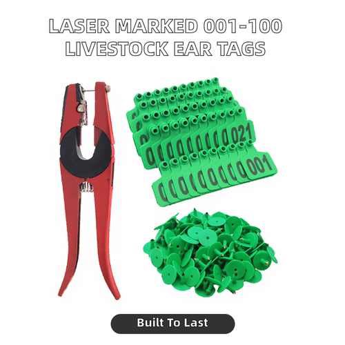 Livestock Ear Tag Applicator Kit, Numbered Yellow Animal Ear Tags for Pig Sheep Cattle, Farm Livestock Identification Markers with Ear Tag Pliers & Spare Needles