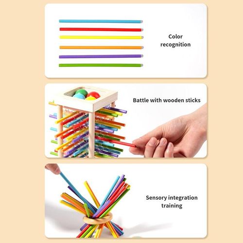 Wooden Stick Game, Colorful Educational Toy for Cognitive Development & Focus Training, Includes Mixed Colors Sticks and Dual-level Puzzle