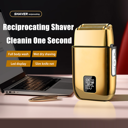 Reciprocating Electric Shaver for Men LED Display Rechargeable Wet and Dry Shaving Full Body Washable Gold Foil Razor