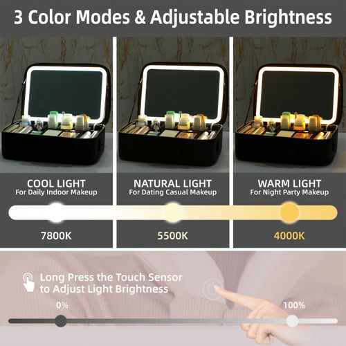 Newest 2026 Model Portable Large-Capacity Travel Makeup Organizer with LED Mirror – Waterproof Cosmetic Case with Large Lighted Mirror – Professional-Grade Storage Bag for Cosmetics and Brushes