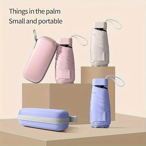 6‑Rib Mini 6‑Fold Flat Capsule Umbrella, Black Coating UV‑Protection Pocket Sun & Rain Umbrella for Women, Portable Compact Parasol with Storage Carry Case