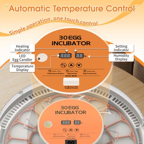 30 Eggs Automatic Digital Incubator, Constant Temperature Intelligent Egg Hatcher for Chicken Duck Goose, Household Small Poultry Hatching Machine