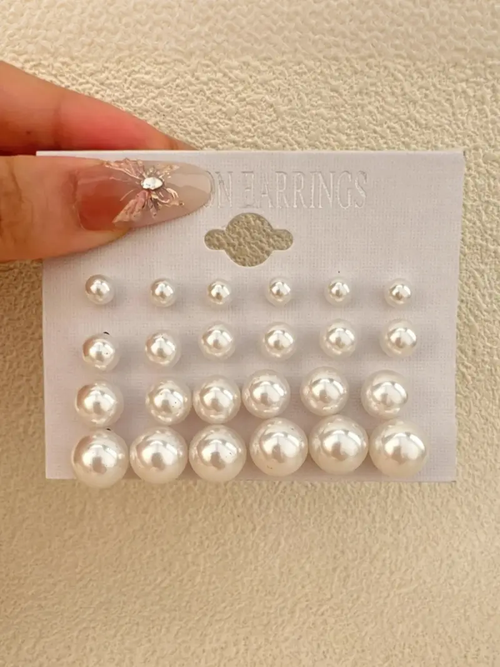 12 Pairs Pearl Stud Earrings Set Fashion Classic Round Pearl Earrings for Women Girls Kenya