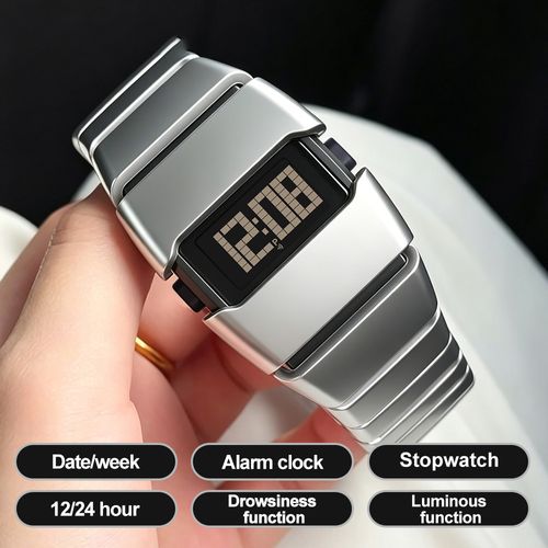 2026 Y2K Punk Futuristic Digital Watch, LED Metal Electronic Wrist Watch, 30M Waterproof Alarm Sport Fashion Men Wristwatch