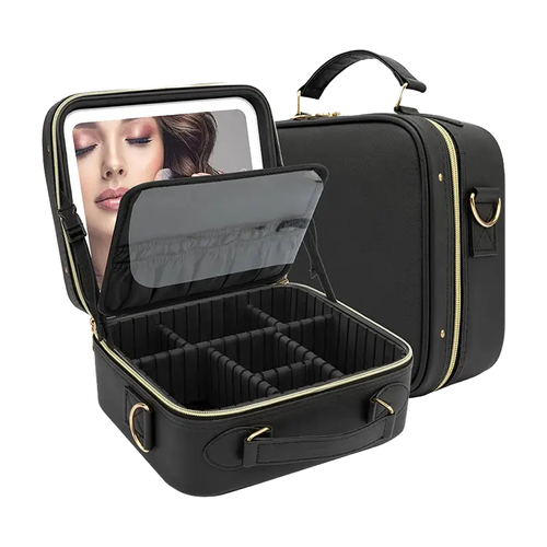 Newest 2026 Model Portable Large-Capacity Travel Makeup Organizer with LED Mirror – Waterproof Cosmetic Case with Large Lighted Mirror – Professional-Grade Storage Bag for Cosmetics and Brushes