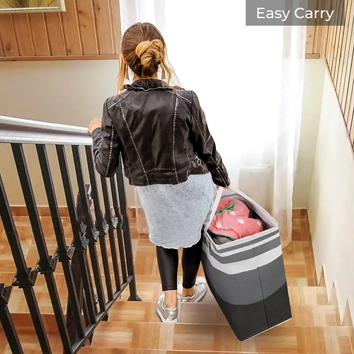 2-Pack Large Foldable Laundry Basket Striped Storage Organizer with Handles for Clothes and Moving Kenya