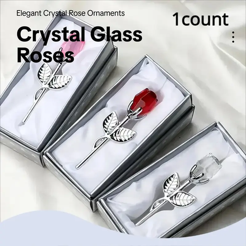 Crystal Glass Rose Ornament Metal Stem Romantic Valentine Wedding Gift with Box Kenya