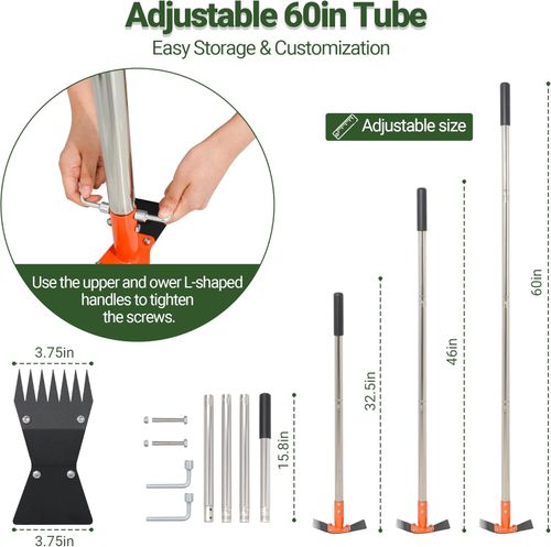 Multi-function Weeding Hoe Set, Detachable Stainless Steel Handle Dual Head Garden Rake, Farming Digging Weeder Tool for Farm & Yard