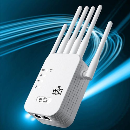 6-Antenna WiFi Extender 2025, 1200Mbps Dual Band Booster, Covers 12,000 sq. ft & 100 Devices, Repeater with Ethernet Port for Home, Office Use