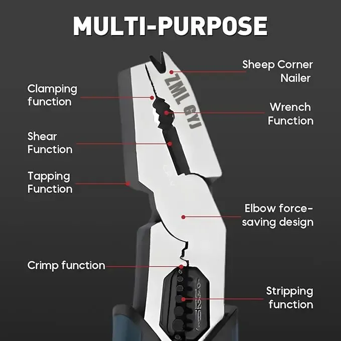 DealsForYouDays  6-in-1 Multi-Function CR-V Steel Wire Stripper Pliers, Diagonal Cutters with Adjustable Cutting Depth and Sharp Blades for Nails and Electrical Cables, Hardware Wirecutters, Construction Tool, Hand Tools Wire Stripping Machine Wirepliers