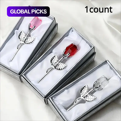Crystal Glass Rose Ornament Metal Stem Romantic Valentine Wedding Gift with Box Kenya