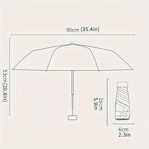 6‑Rib Mini 6‑Fold Flat Capsule Umbrella, Black Coating UV‑Protection Pocket Sun & Rain Umbrella for Women, Portable Compact Parasol with Storage Carry Case