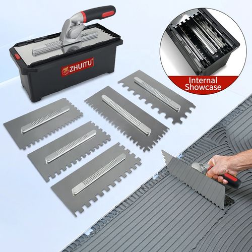 7 Piece Professional Drywall Spatula Set   Features Stainless Steel Angled Blades, Ergonomic Handles, and Interchangeable Multi Size Stainless Steel Scrapers  Ideal for Tiling and Plastering (Tool Kit Included)