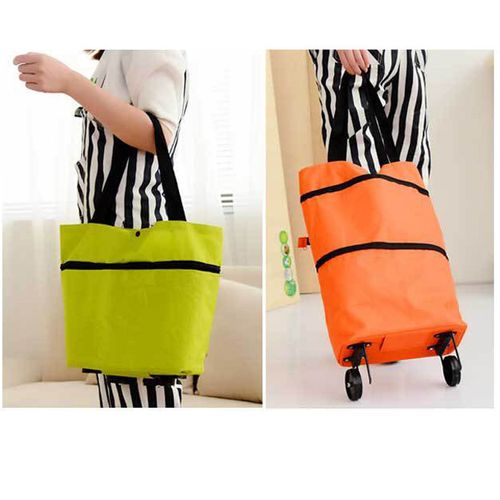 Foldable Wheeled Shopping Tote Bag, Retractable Pull Handle, Portable Grocery Cart Bag,