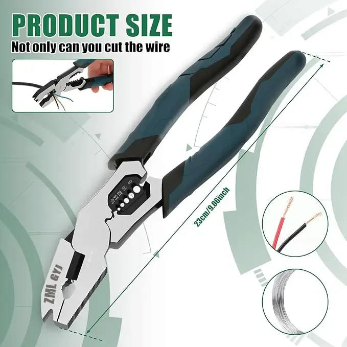 DealsForYouDays  6-in-1 Multi-Function CR-V Steel Wire Stripper Pliers, Diagonal Cutters with Adjustable Cutting Depth and Sharp Blades for Nails and Electrical Cables, Hardware Wirecutters, Construction Tool, Hand Tools Wire Stripping Machine Wirepliers