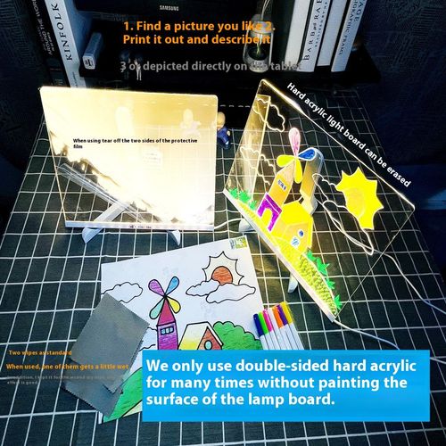 Children's DIY Hand-Painted LED Atmosphere Glowing Writing Board Kit Festival Handicraft Tool Set for Doodle & Scribbler Boards