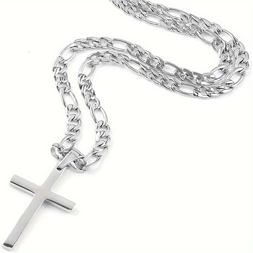 Silver Figaro Chain Cross Pendant Necklace