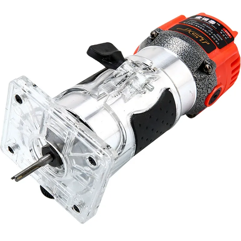 1100W Aluminum-Body Woodworking Trimmer Router – Industrial-Grade Multifunctional Tool for Inverted Mounting, Routing, Hole Cutting, and Aluminum-Plastic Panel Grooving  Includes Straight Guide, Roller Guide, Original Carbon Brushes, Router Bit, and Wrench.