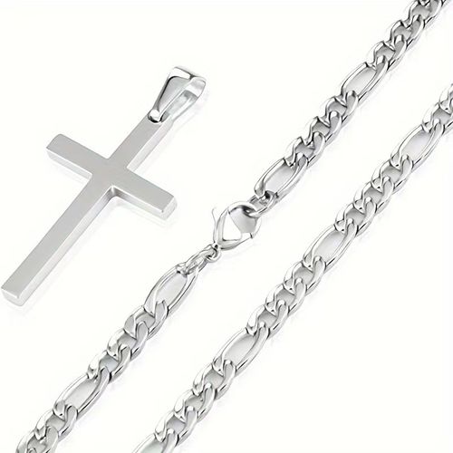 Silver Figaro Chain Cross Pendant Necklace