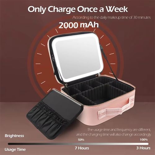 Newest 2026 Model Portable Large-Capacity Travel Makeup Organizer with LED Mirror – Waterproof Cosmetic Case with Large Lighted Mirror – Professional-Grade Storage Bag for Cosmetics and Brushes