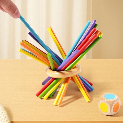 Wooden Stick Game, Colorful Educational Toy for Cognitive Development & Focus Training, Includes Mixed Colors Sticks and Dual-level Puzzle