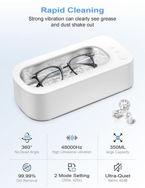 48KHz Electric Ultrasonic Cleaner with Digital Timer, Ultrasonic Jewelry Cleaning Machine for Eyeglasses, Rings, Earrings, Watch Straps, Dentures, Makeup Brushes, Household Multi-Purpose Cleaner