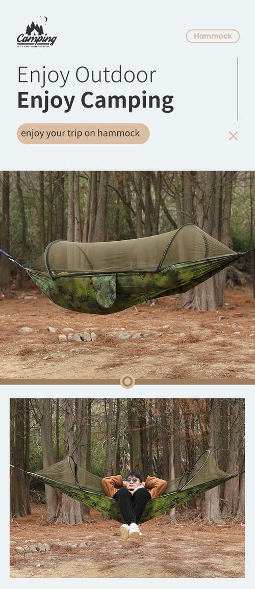 Pop-Up Mosquito Net Hammock 210T Parachute Nylon Camping Hammock with Tree Straps for Kenya Outdoor