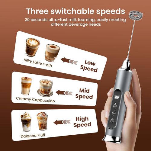 This is a 2in1 USB rechargeable mini electric whisk, featuring three adjustable speed settings. Equipped with a stainless steel whisking head, this handheld electric mixer effortlessly whips egg whites and cream, and creates perfect coffee foam. Thanks to its compact portable and cordless design combined with its easy to clean nature it is the ideal choice for your home baking and daily coffee making needs Enjoy fast delivery within 3 to 5 days helping you tackle every kitchen task with ease!
