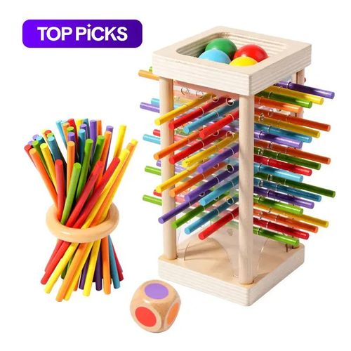 Wooden Stick Game, Colorful Educational Toy for Cognitive Development & Focus Training, Includes Mixed Colors Sticks and Dual-level Puzzle