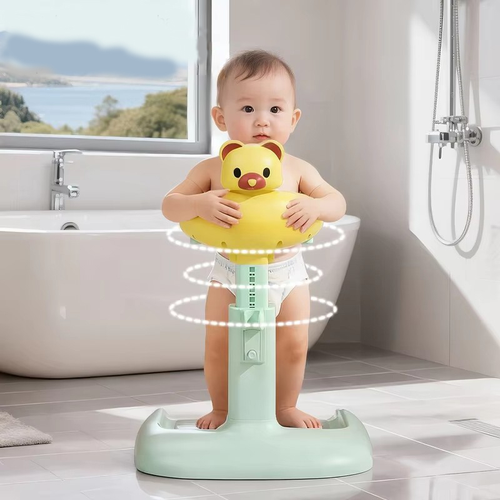 Baby Standing Bath Support - 10 Height Levels, Anti-Slip, Cartoon Bear Design