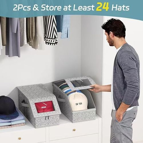 Large Capacity Hat Storage Box Foldable Dustproof Baseball Cap Organizer with Clear Window Kenya