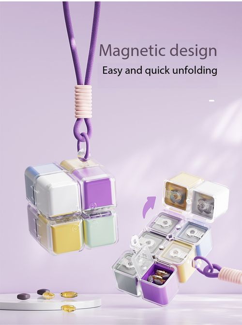 Magnetic Cube Portable 8 Compartment Pill Organizer Box