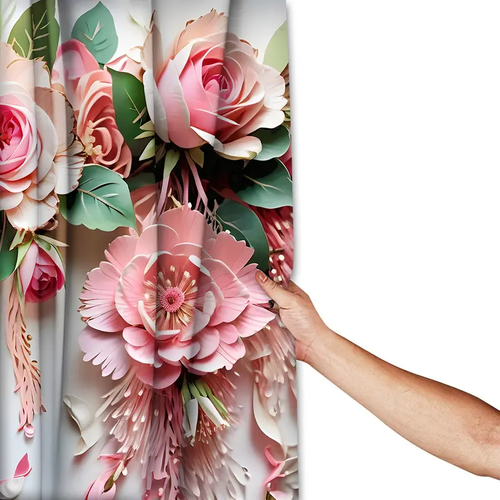 4-Piece 3D Pink Floral Bathroom Set Shower Curtain Toilet Seat Cover & Absorbent Mats Kenya