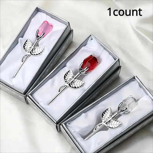 Crystal Glass Rose Ornament Metal Stem Romantic Valentine Wedding Gift with Box Kenya