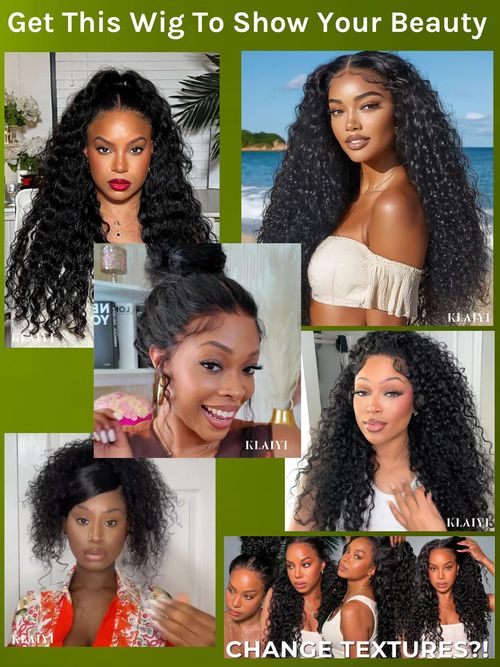 KLAIYI Bye Bye Slip™ Water Wave 7X5 Precut Lace Front Human Hair Wig Drawstring Glueless 3S Ready to Wear and Go Wig with Baby Hair Pre Plucked Bleached Bye Bye Knots Curly Wig 180%Density Full 24Inch