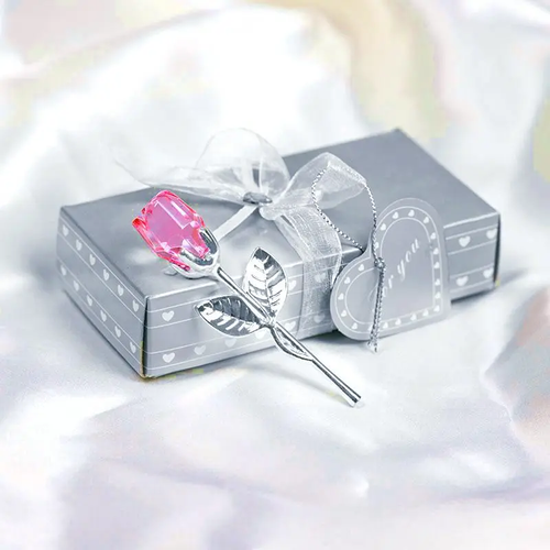Crystal Glass Rose Ornament Metal Stem Romantic Valentine Wedding Gift with Box Kenya