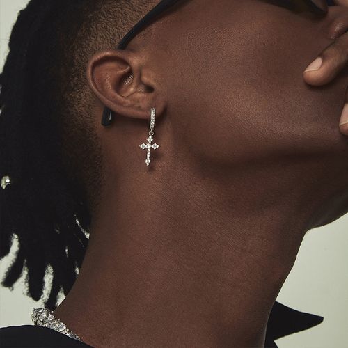Full Rhinestone Cross Hoop Earrings
