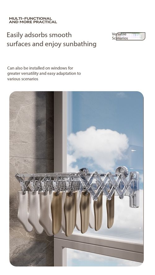 Foldable Suction Cup Wall Drying Rack with 20 Clips