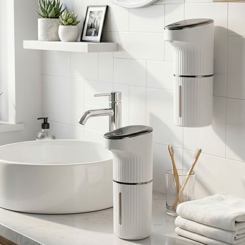 Automatic Soap Dispenser, Touchless Sensor Foaming Hand Soap Dispenser, USB Rechargeable Waterproof Wall Mount Soap Dispenser for Bathroom Kitchen Home, White