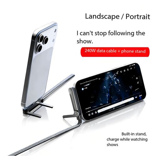 1.5M USB-A to Type-C Fast Charging Cable with Foldable Phone Stand