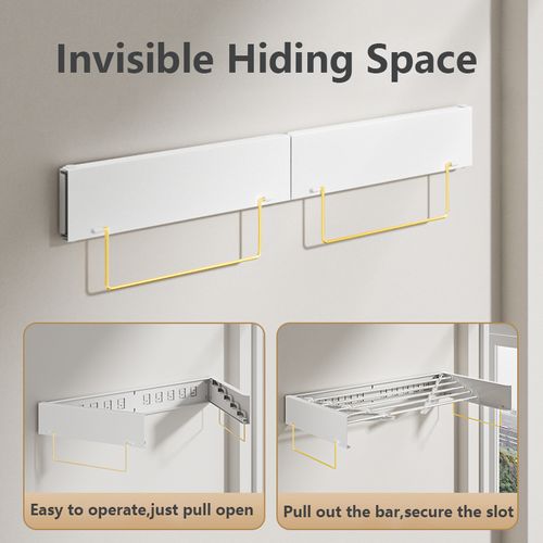 Foldable Balcony Drying Rack – Indoor Wall-Mounted, Concealed Bathroom Towel Rack, Windproof Invisible Clothes Rack & Storage Organizer